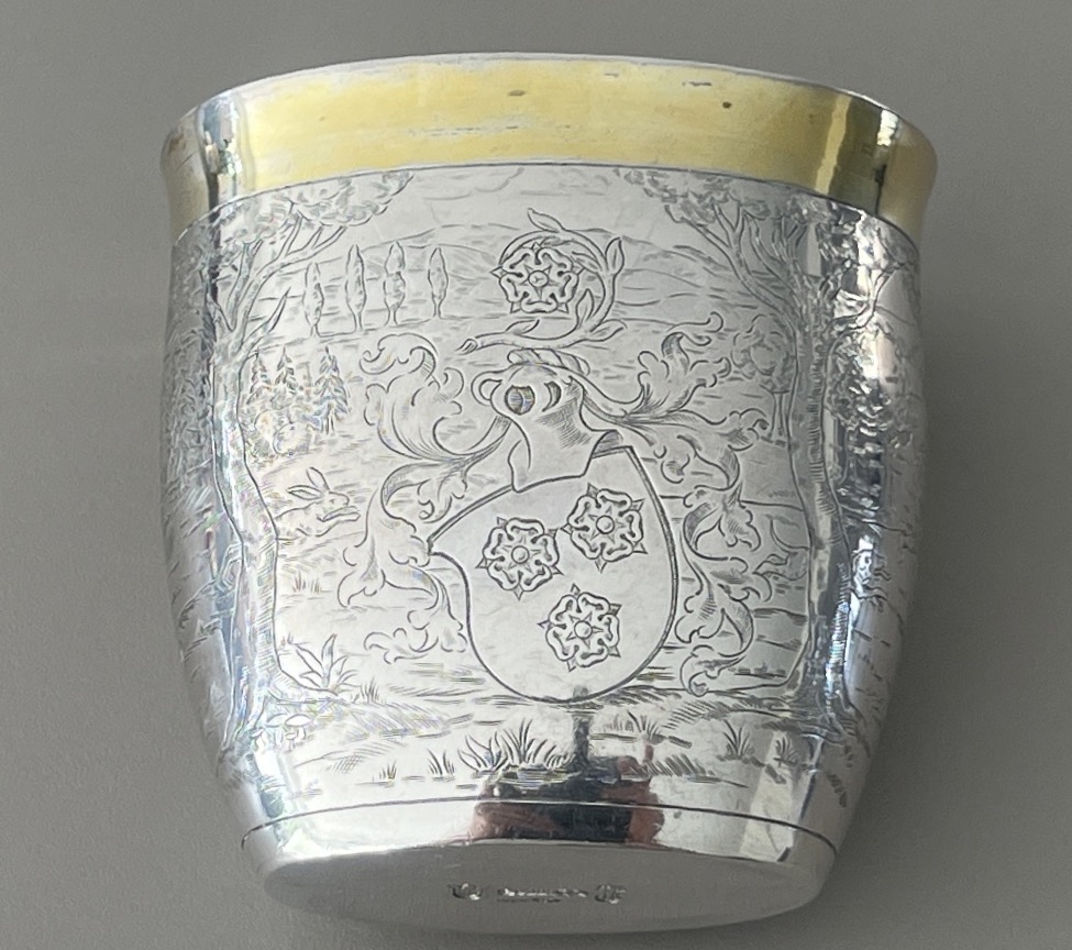 Rare Timbale de Chasse en Argent Massif avec Armoiries Orfévre Bossard en Suisse-photo-3