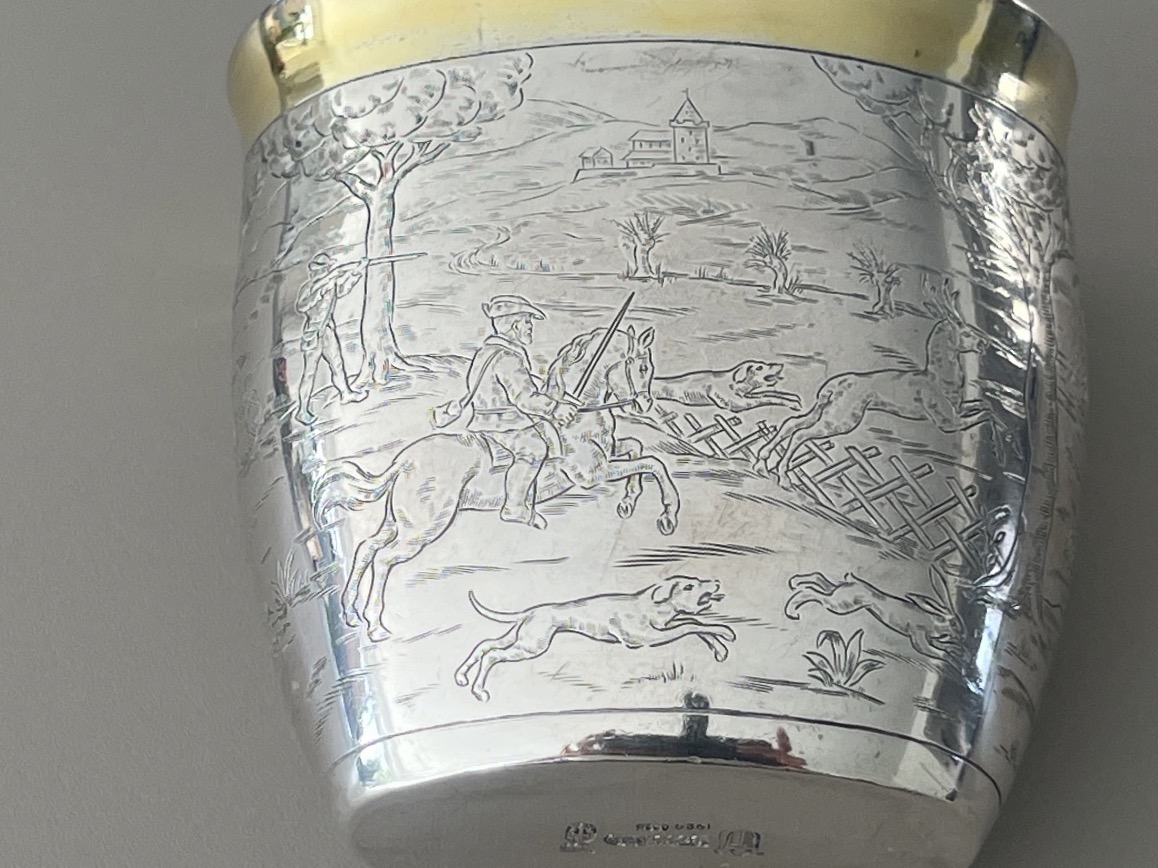 Rare Timbale de Chasse en Argent Massif avec Armoiries Orfévre Bossard en Suisse-photo-4