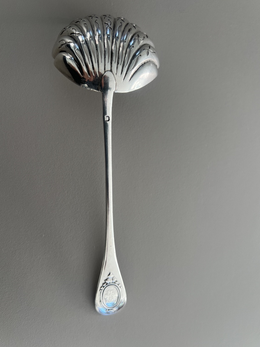 Sugar Spoon / Sugar Shaker, Louis XVI Style, Solid Silver, Minerve -photo-1