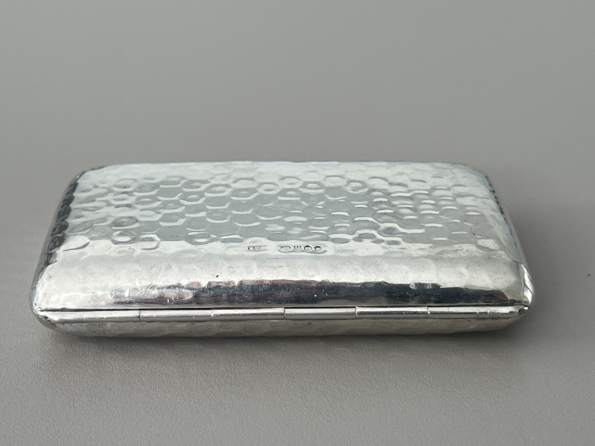  Art Deco Hammered Solid Silver Cigarette Case-photo-2