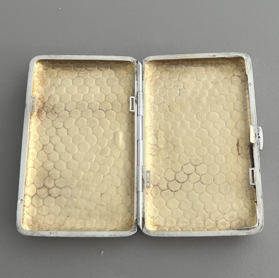  Art Deco Hammered Solid Silver Cigarette Case-photo-5