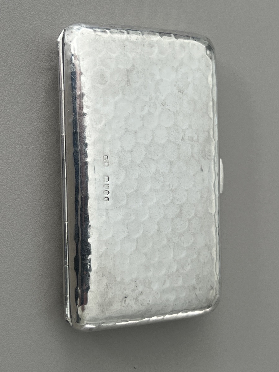  Art Deco Hammered Solid Silver Cigarette Case-photo-6