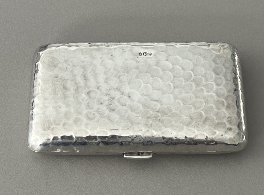 Art Deco Hammered Solid Silver Cigarette Case-photo-8