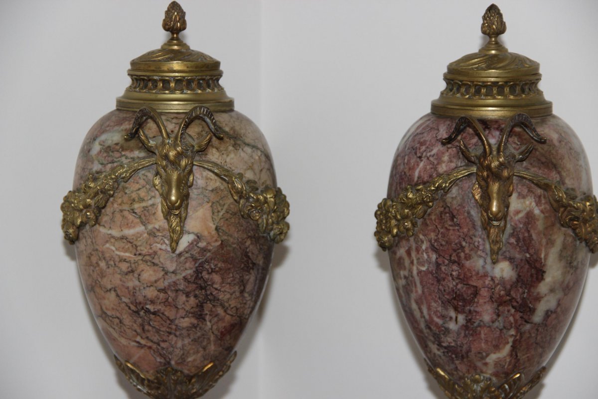 Pair Of Cassolettes Marble And Bronze Louis XVI Style-photo-4
