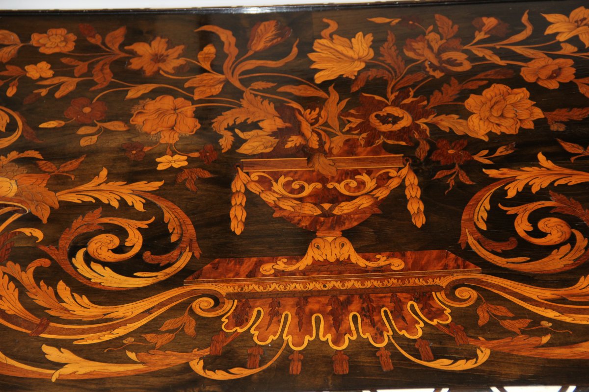 Table Tric Trac En Marqueterie Florale D,époque Napoléon III -photo-2