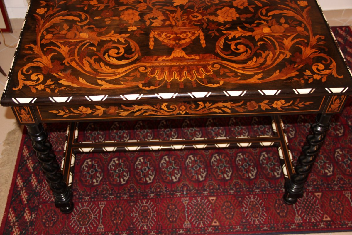 Table Tric Trac En Marqueterie Florale D,époque Napoléon III -photo-3