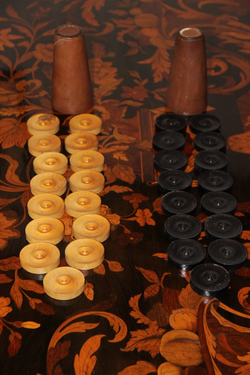 Table Tric Trac En Marqueterie Florale D,époque Napoléon III -photo-6