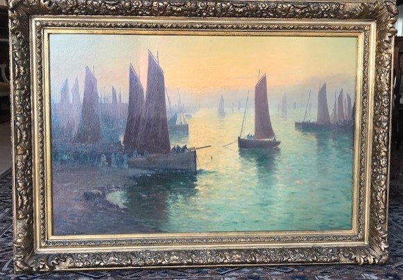 Paul Philippe 1870-1930 Retour De Pêche  à Concarneau au Crépuscule 