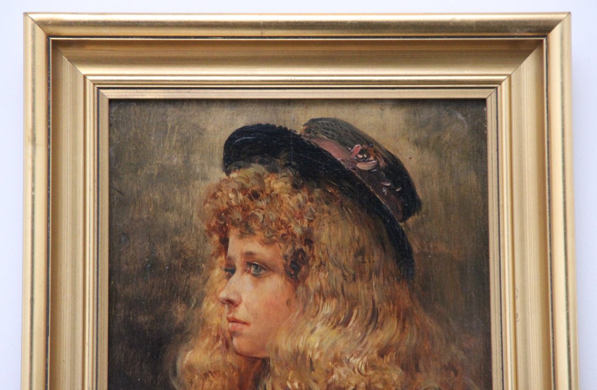 Maurice Orange 1868-1919 Peinture Jeune Fille Au Chapeau -photo-3