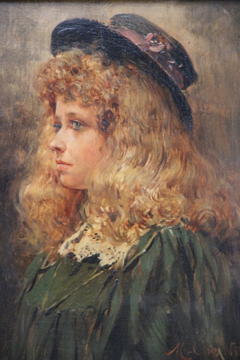 Maurice Orange 1868-1919 Peinture Jeune Fille Au Chapeau -photo-4