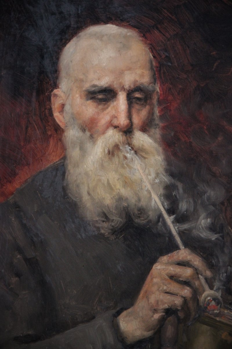 Gustave Krabansky 1852-1903 Portrait Of A Man Smoking The Pipe-photo-2
