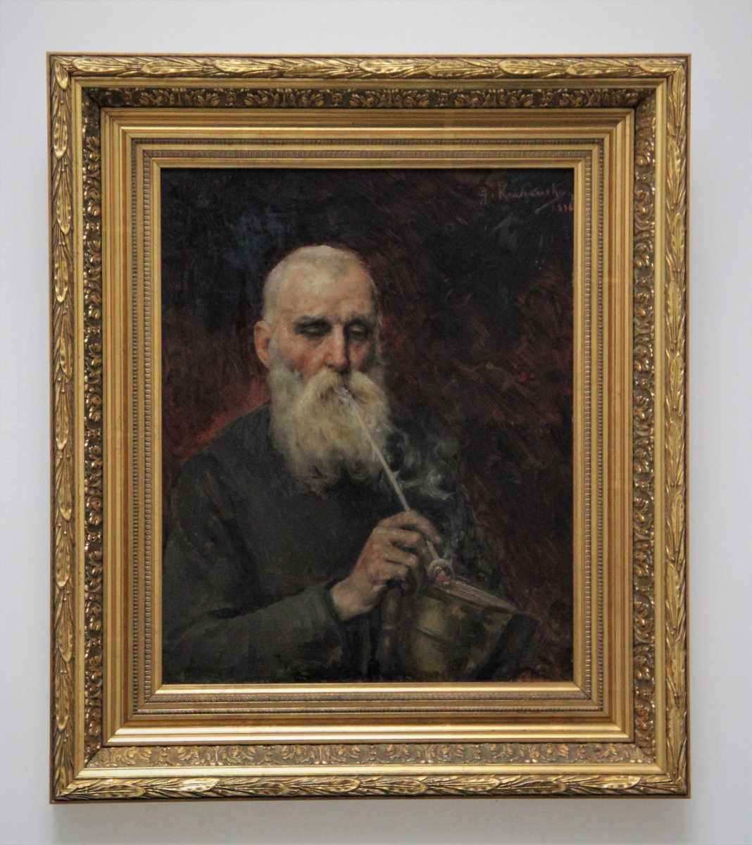 Gustave Krabansky 1852-1903 Portrait Of A Man Smoking The Pipe
