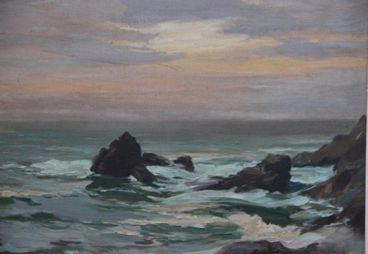 Peinture Henry Vollet    1861-1945   Côte Rocheuse En Bretagne-photo-2