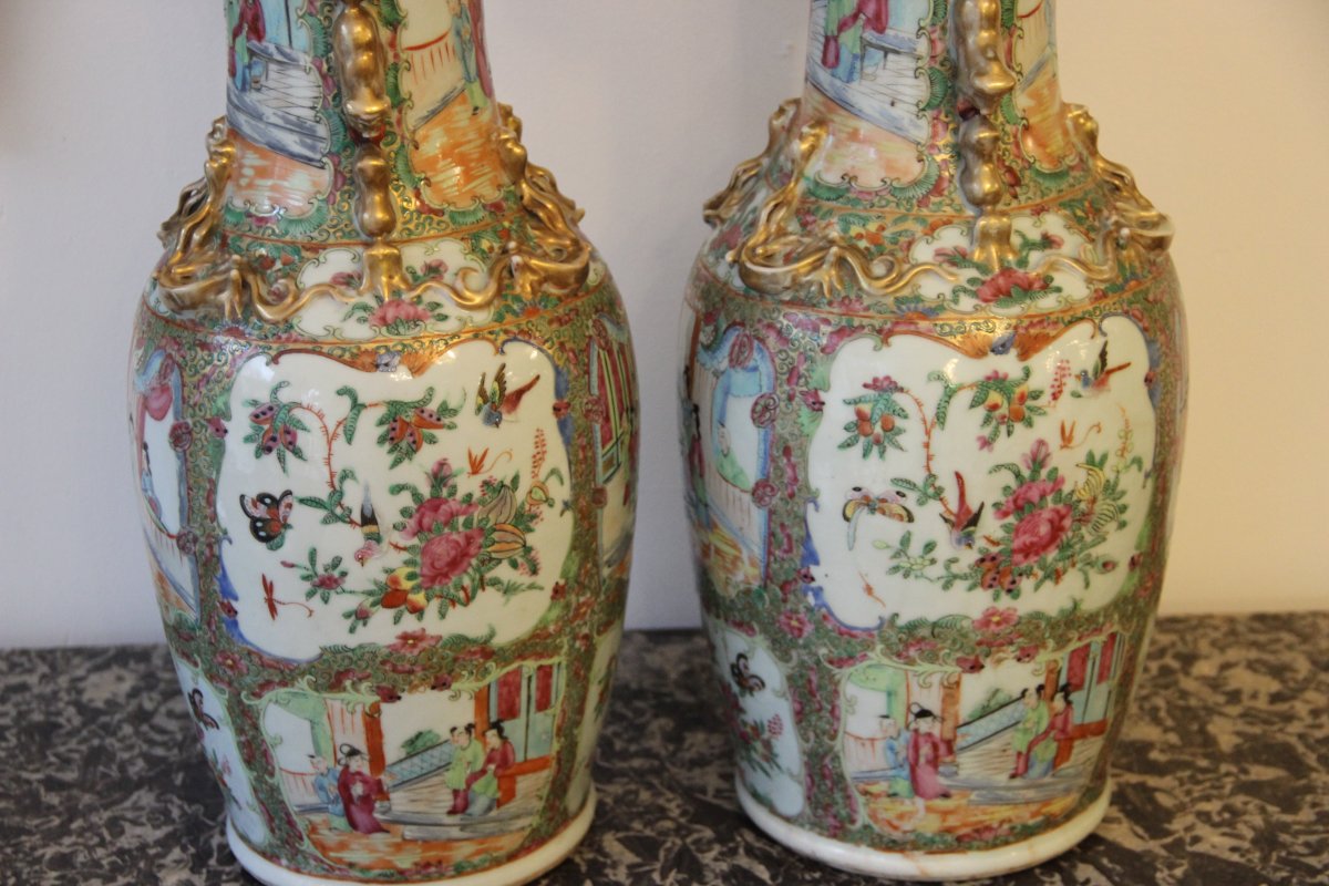 Paire De Vases En Porcelaine De Chine  Canton -photo-3