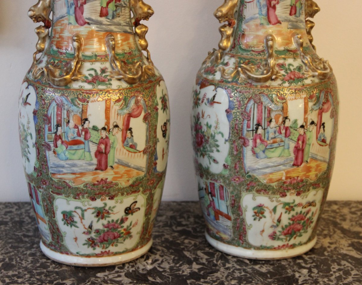 Paire De Vases En Porcelaine De Chine  Canton -photo-1