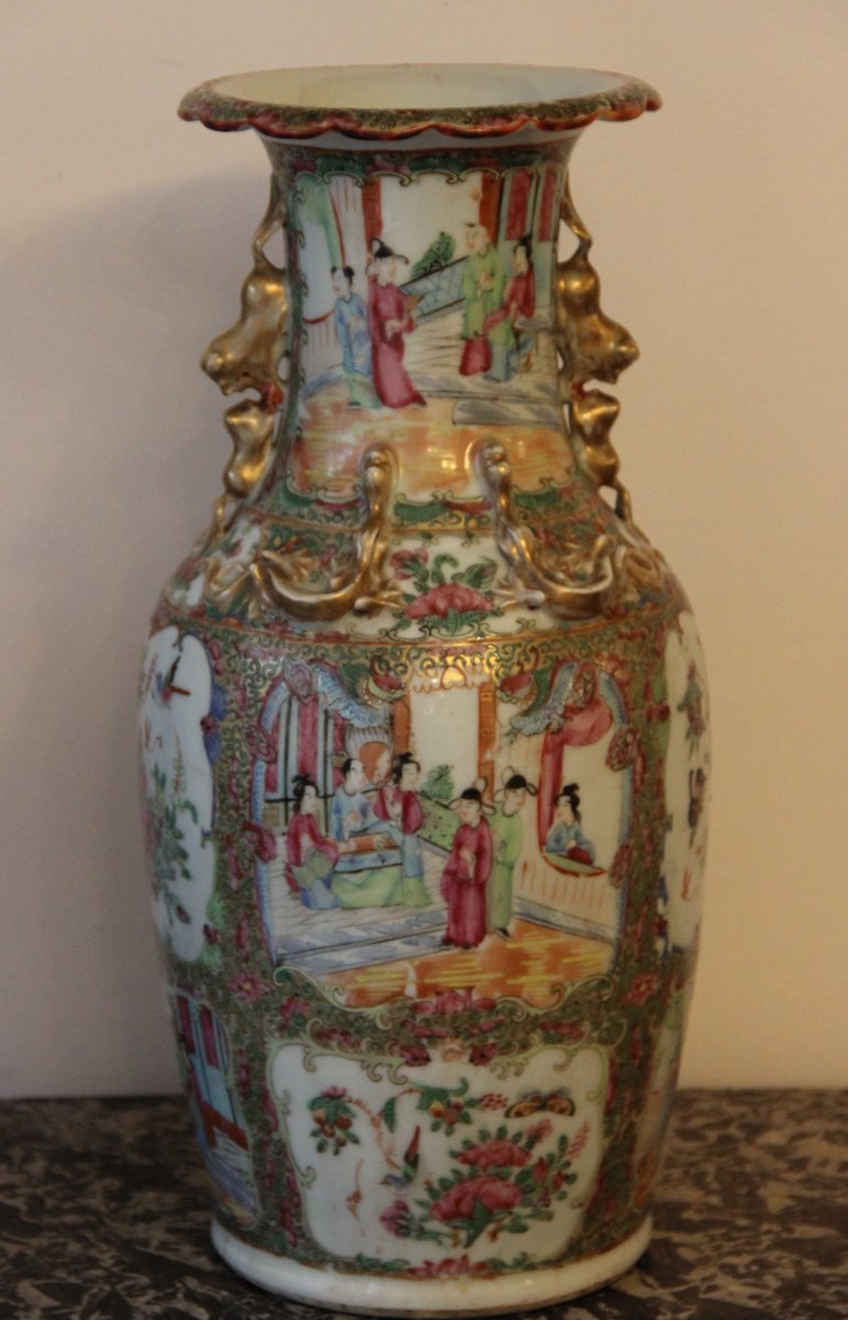 Paire De Vases En Porcelaine De Chine  Canton -photo-3