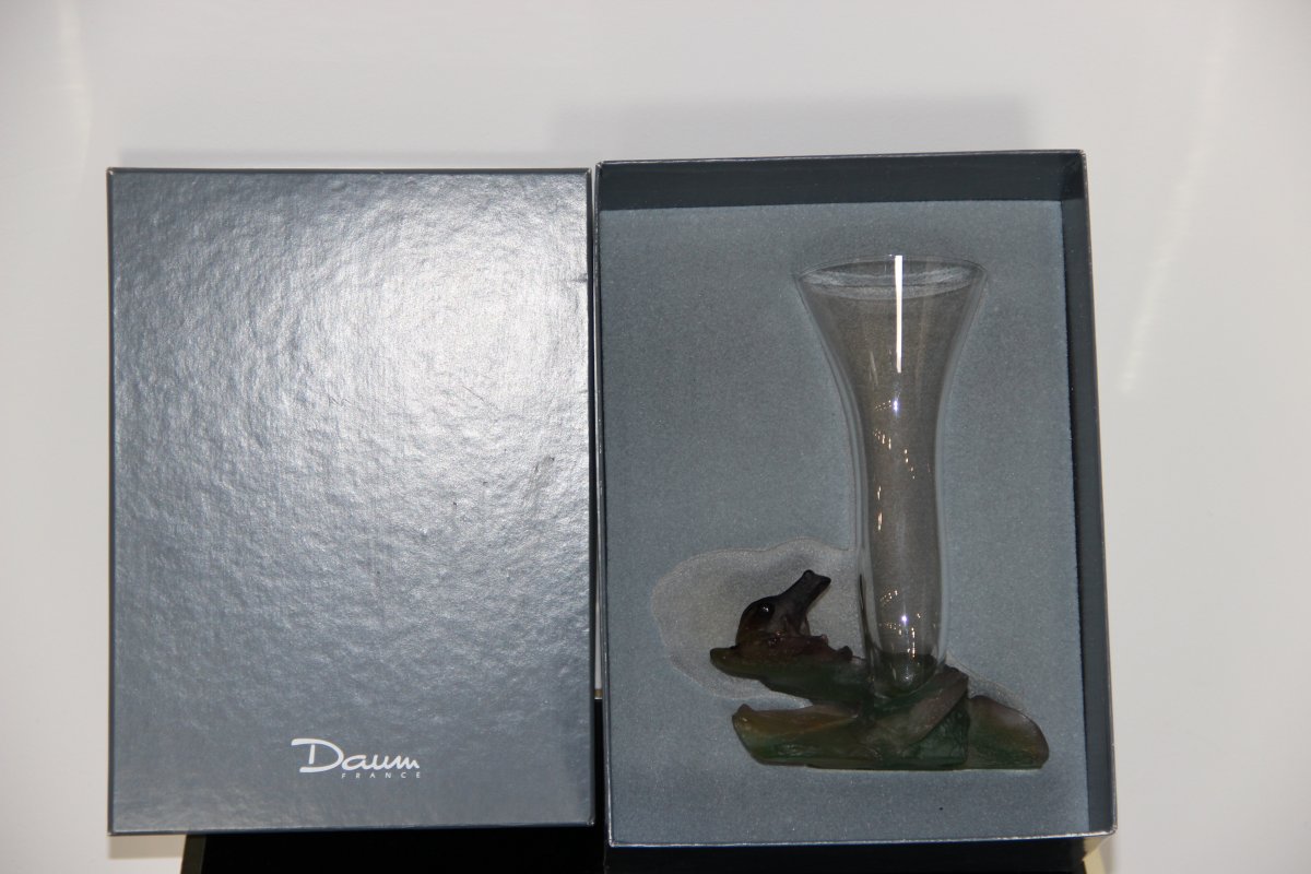 Daum France Frog Vase In Crystal And Glass Paste-photo-3