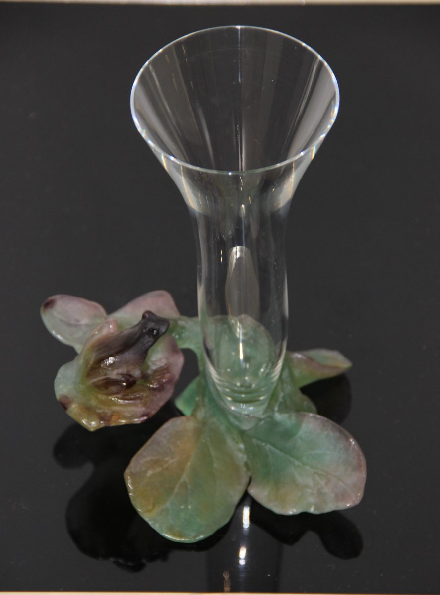 Daum France Frog Vase In Crystal And Glass Paste