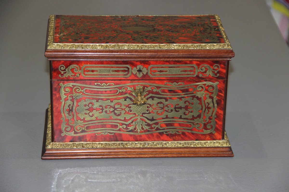 Coffret  / Boite à Thé En Marqueterie Boulle Théodore Annee à Paris XIXème-photo-2
