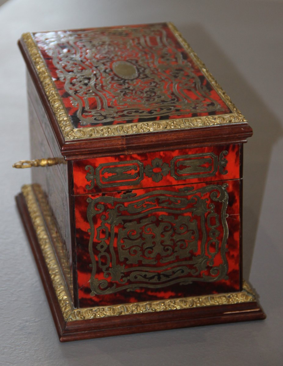 Coffret  / Boite à Thé En Marqueterie Boulle Théodore Annee à Paris XIXème-photo-3