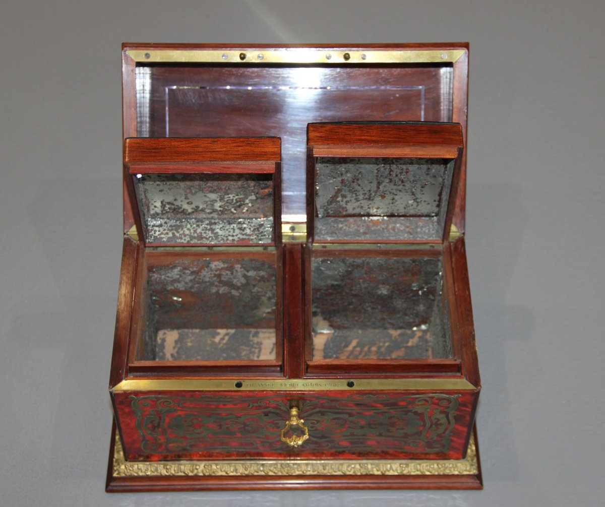 Coffret  / Boite à Thé En Marqueterie Boulle Théodore Annee à Paris XIXème-photo-4