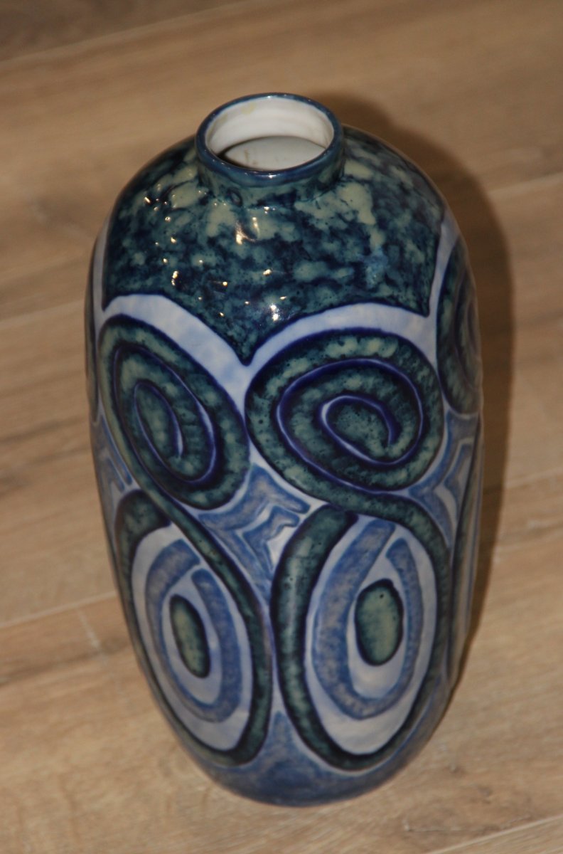 Camille Tharaud Grand Vase Art Déco à Décor Géométrique En Relief-photo-2