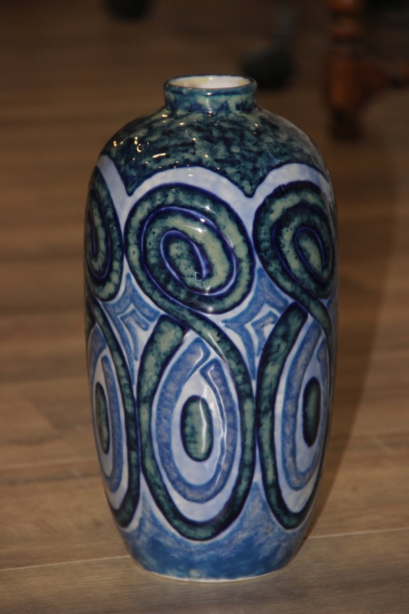 Camille Tharaud Grand Vase Art Déco à Décor Géométrique En Relief-photo-4