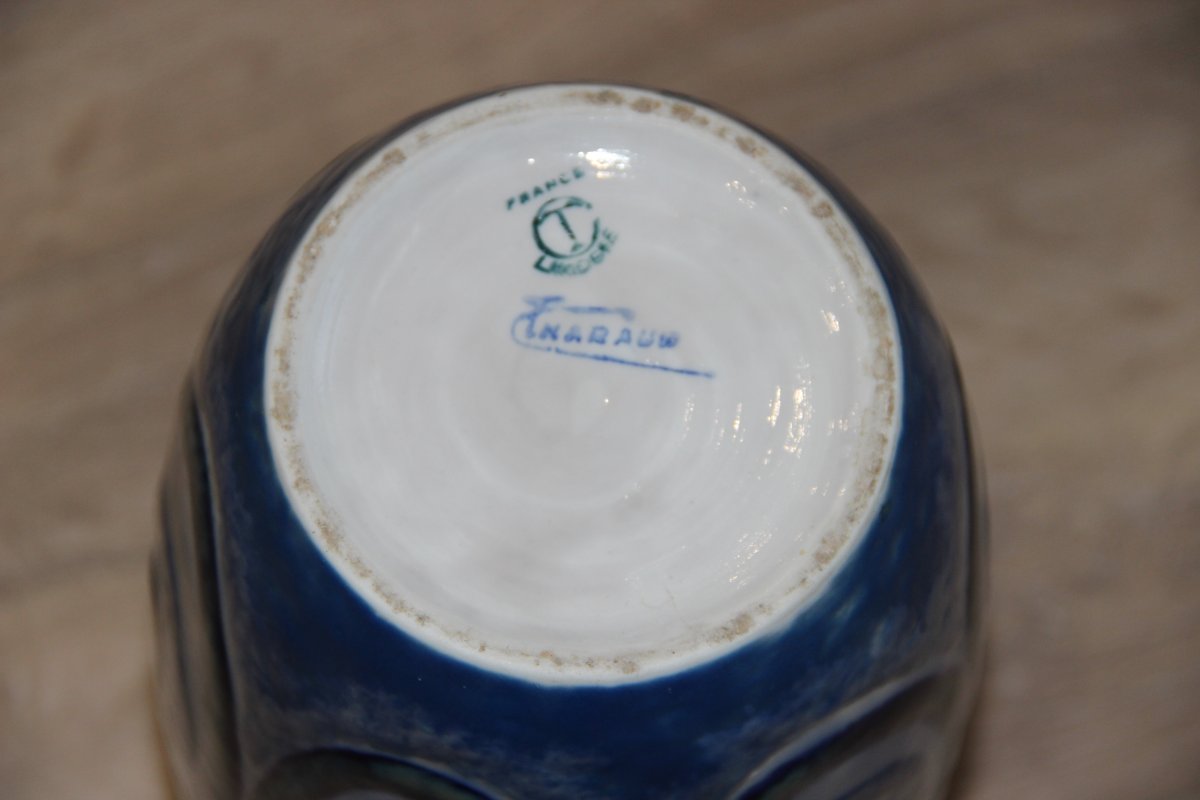 Camille Tharaud Grand Vase Art Déco à Décor Géométrique En Relief-photo-2
