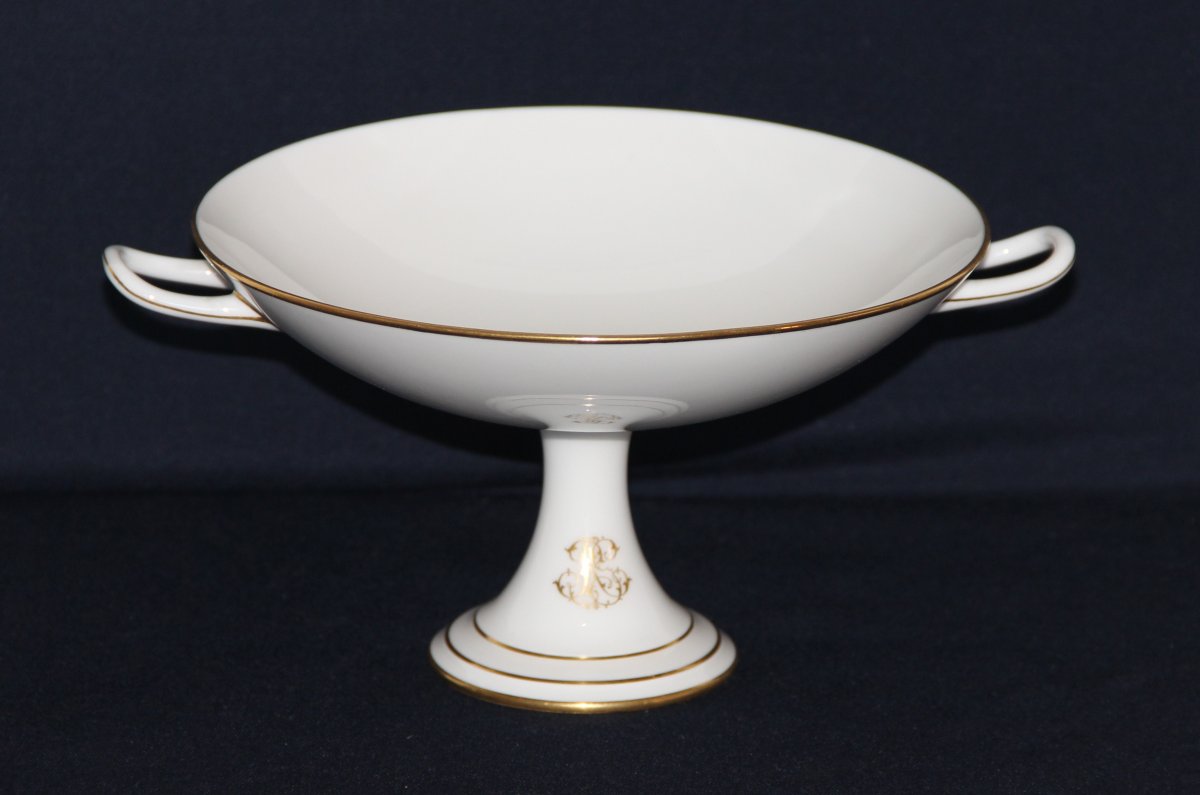 Tasses & Coupe En Porcelaine Blanche de Sevres  à Filets Or-photo-2