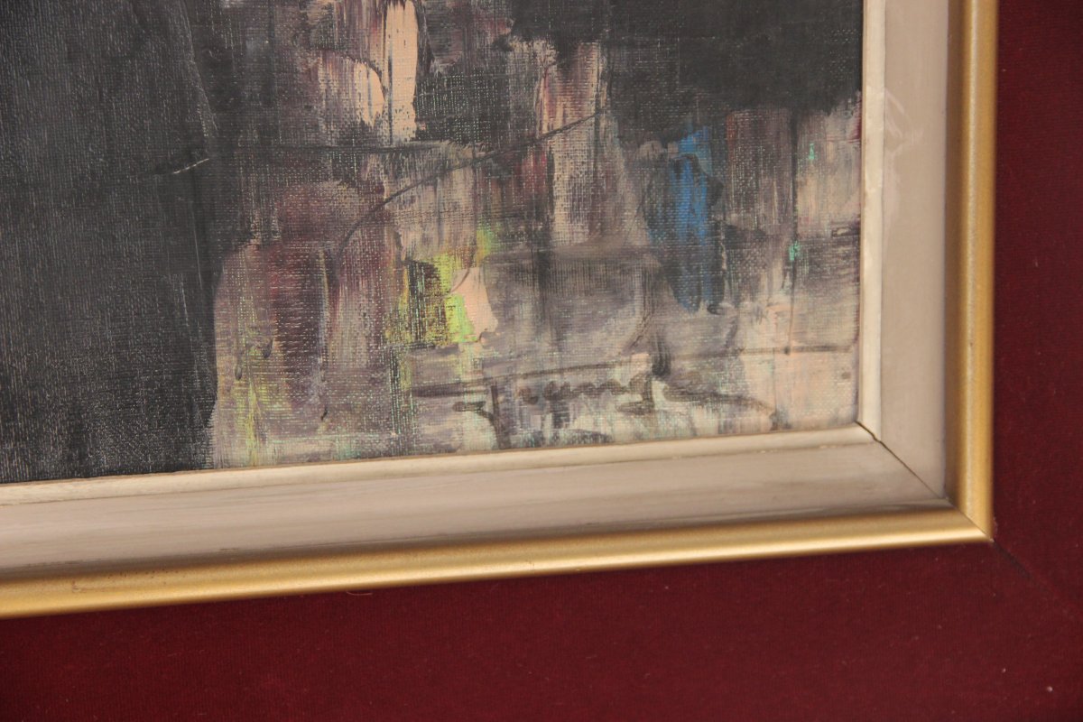 Painting Representing A Violinist In Paris Signed XXth Barn-photo-4