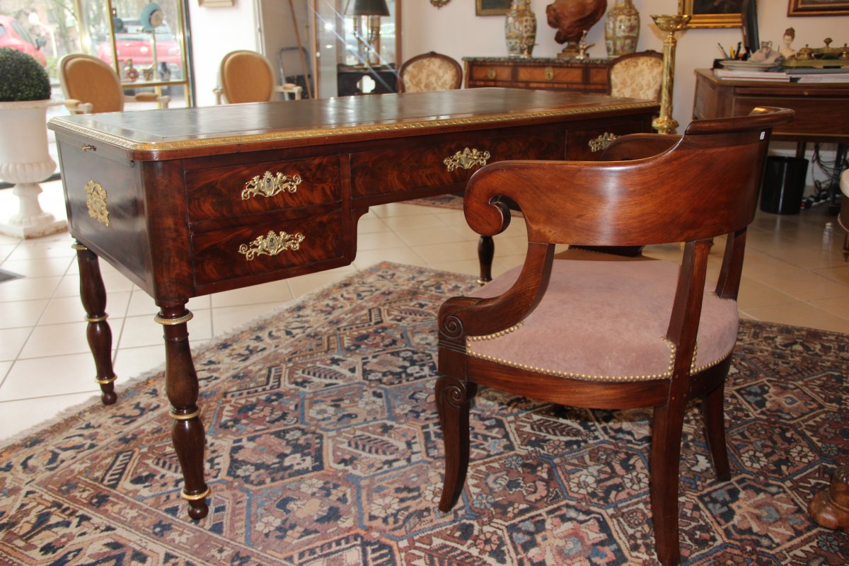 Bureau Plat d'époque Empire Restauration En Acajou Pieds Jacob-photo-3