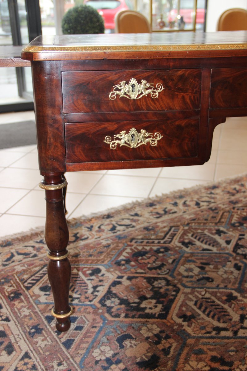 Bureau Plat d'époque Empire Restauration En Acajou Pieds Jacob-photo-2