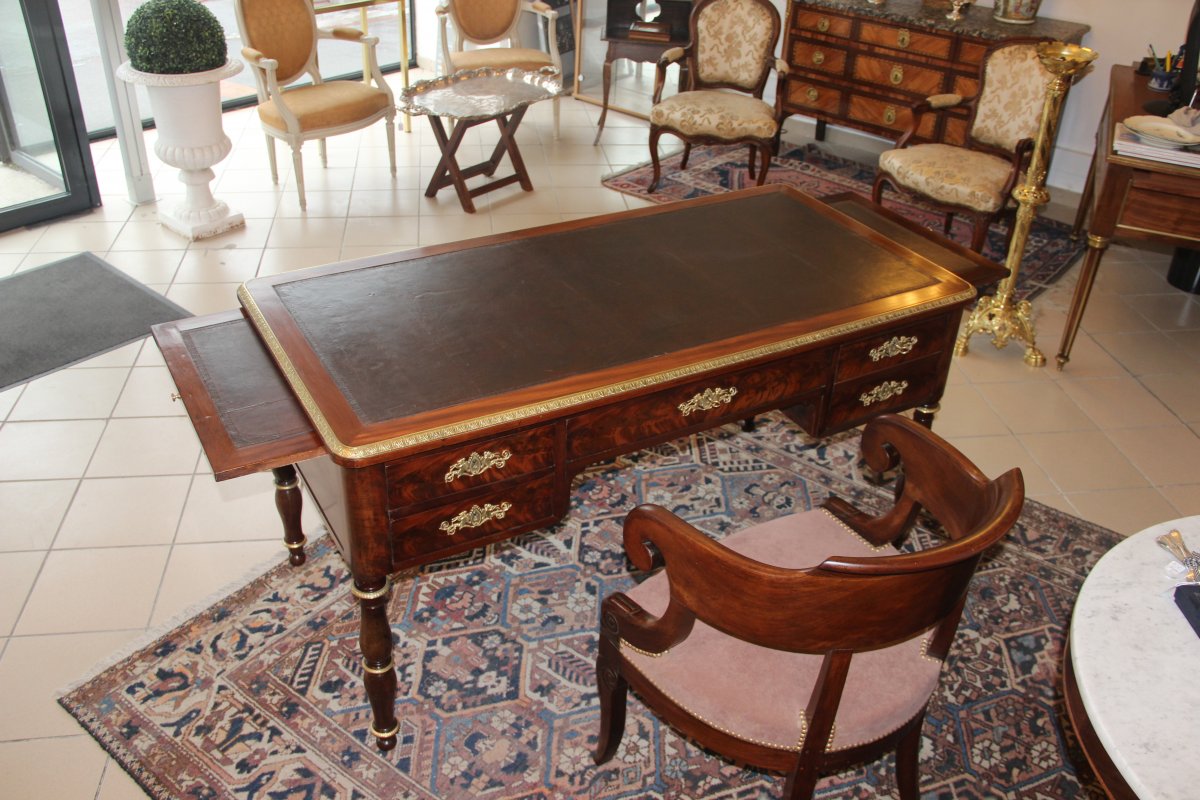 Bureau Plat d'époque Empire Restauration En Acajou Pieds Jacob-photo-4