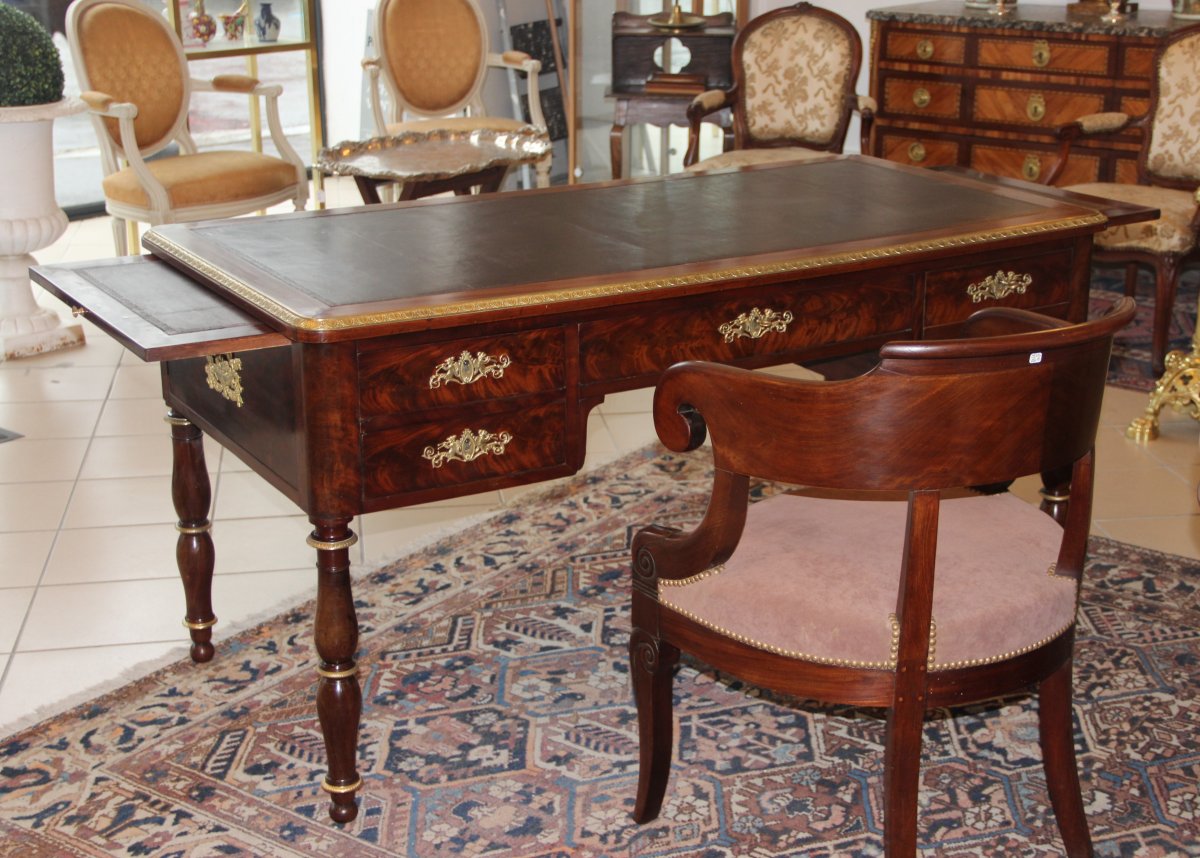 Bureau Plat d'époque Empire Restauration En Acajou Pieds Jacob-photo-5