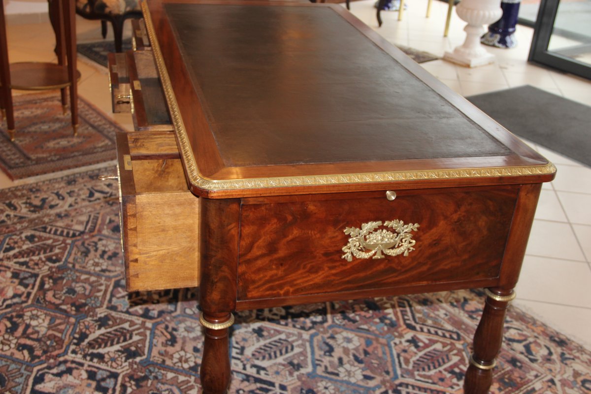 Bureau Plat d'époque Empire Restauration En Acajou Pieds Jacob-photo-7