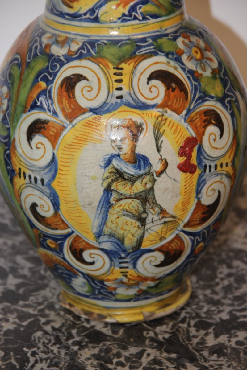 Venise XVIéme Paire De Vases Boule Décor Polychrome -photo-3