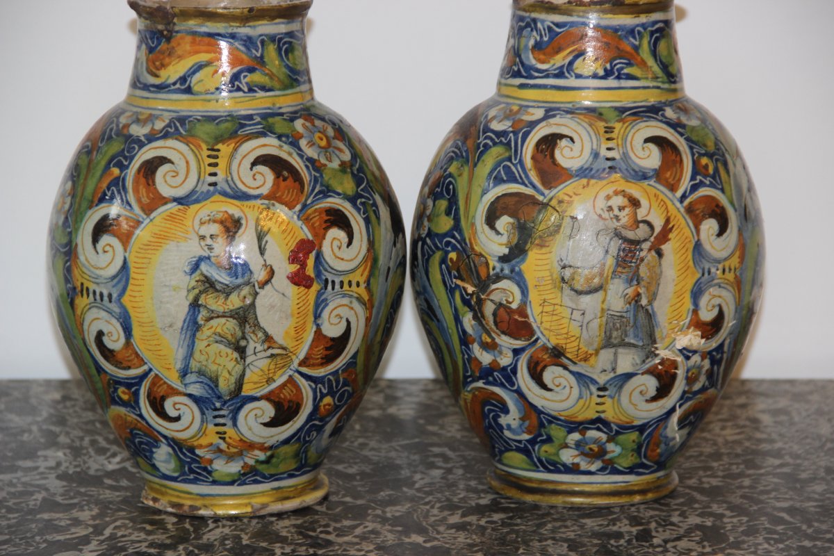 Venise XVIéme Paire De Vases Boule Décor Polychrome -photo-6