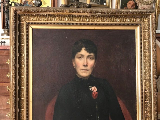 Huile Sur Toile Grand Portrait De Dame Du XIXéme  Signé -photo-2