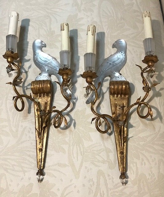 Paire d'Appliques aux Perruches Style Bagues 