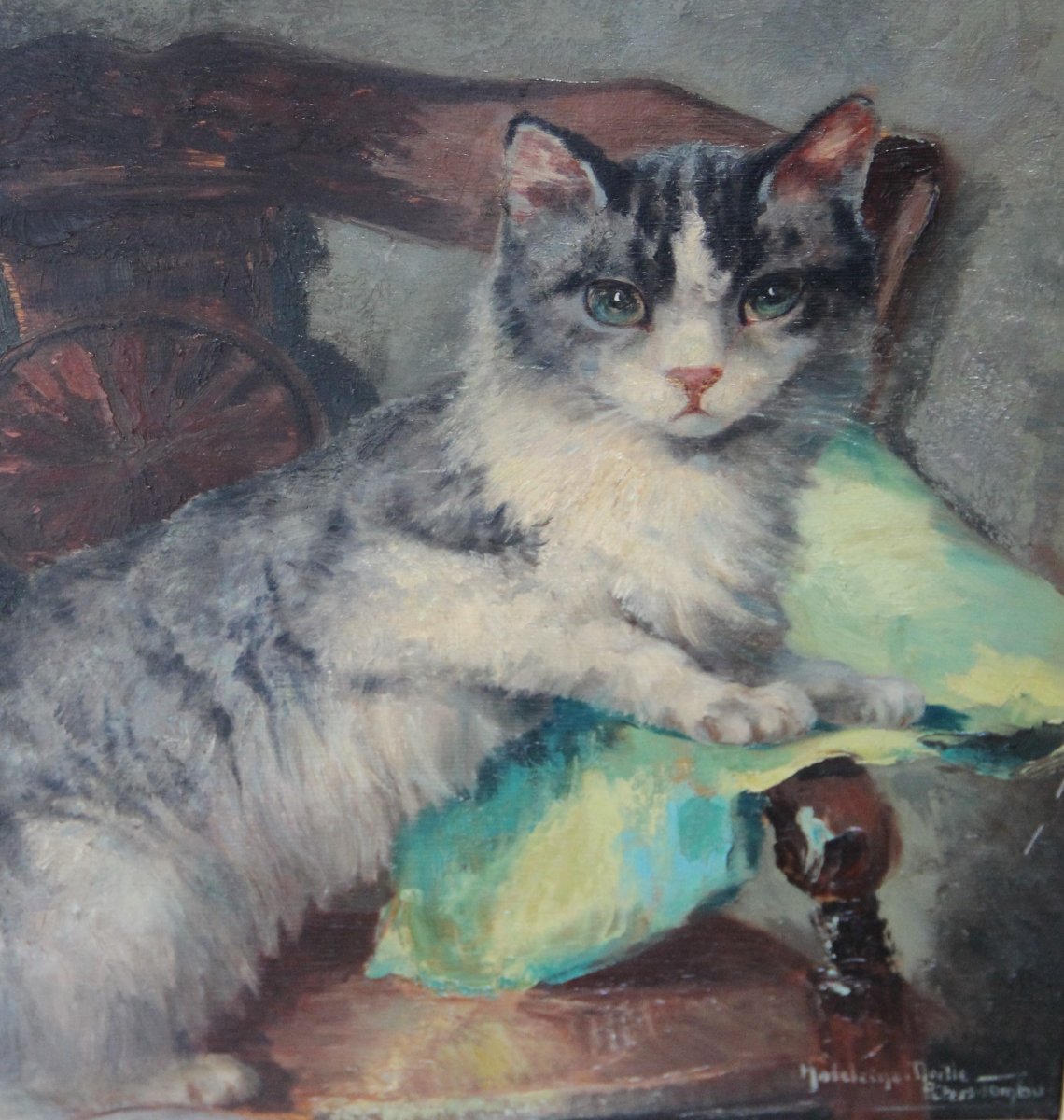 Madeleine Peeters Tombu 1897-1995 Painting Representing A Cat On An Armchair-photo-2