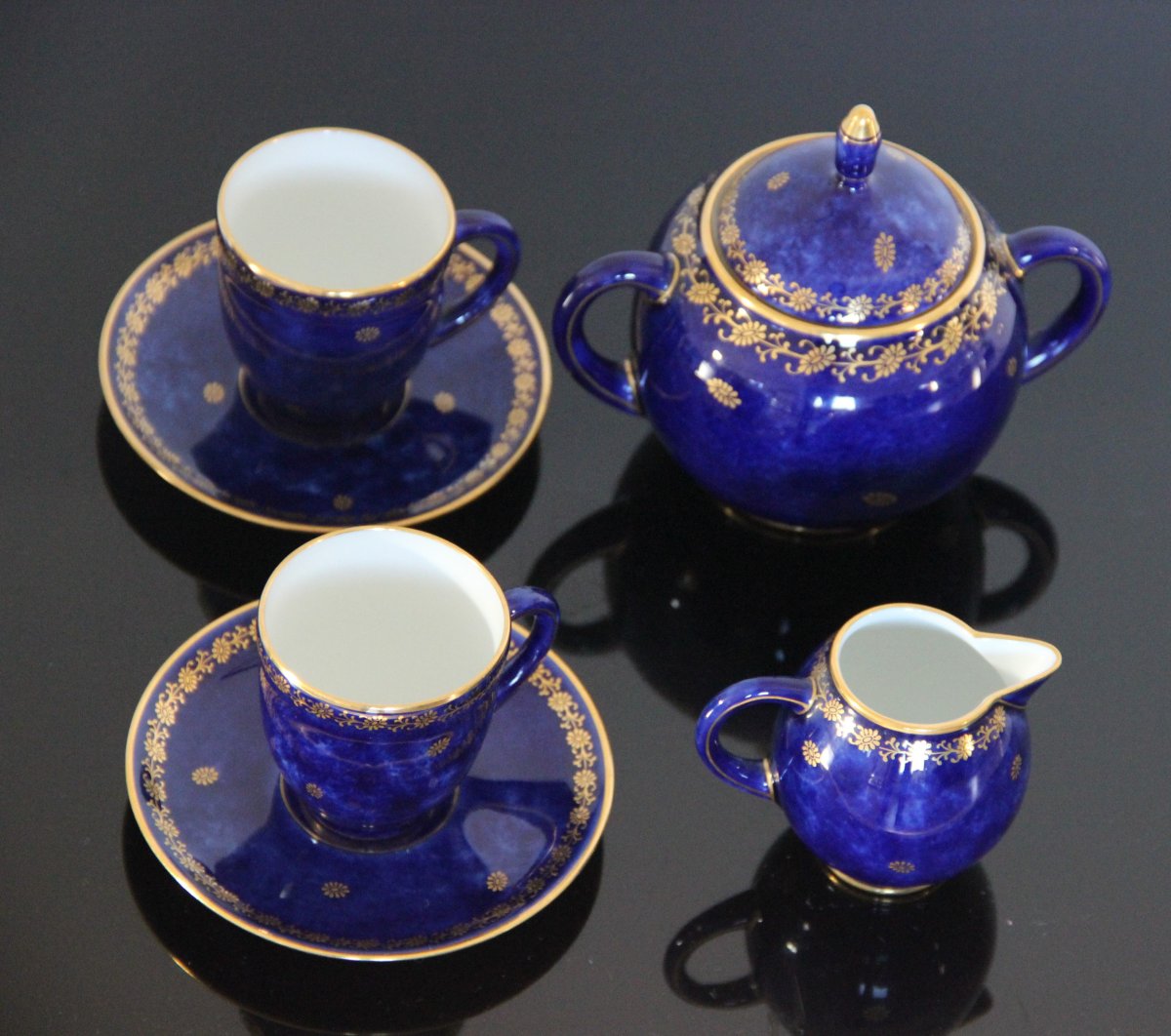 Tête à Tête En Porcelaine De Sèvres Bleu Nuit 1921-photo-1