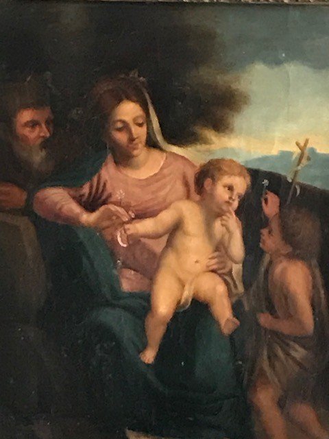 Sainte Famille Avec Saint Jean Baptiste Peinture XVII ème 