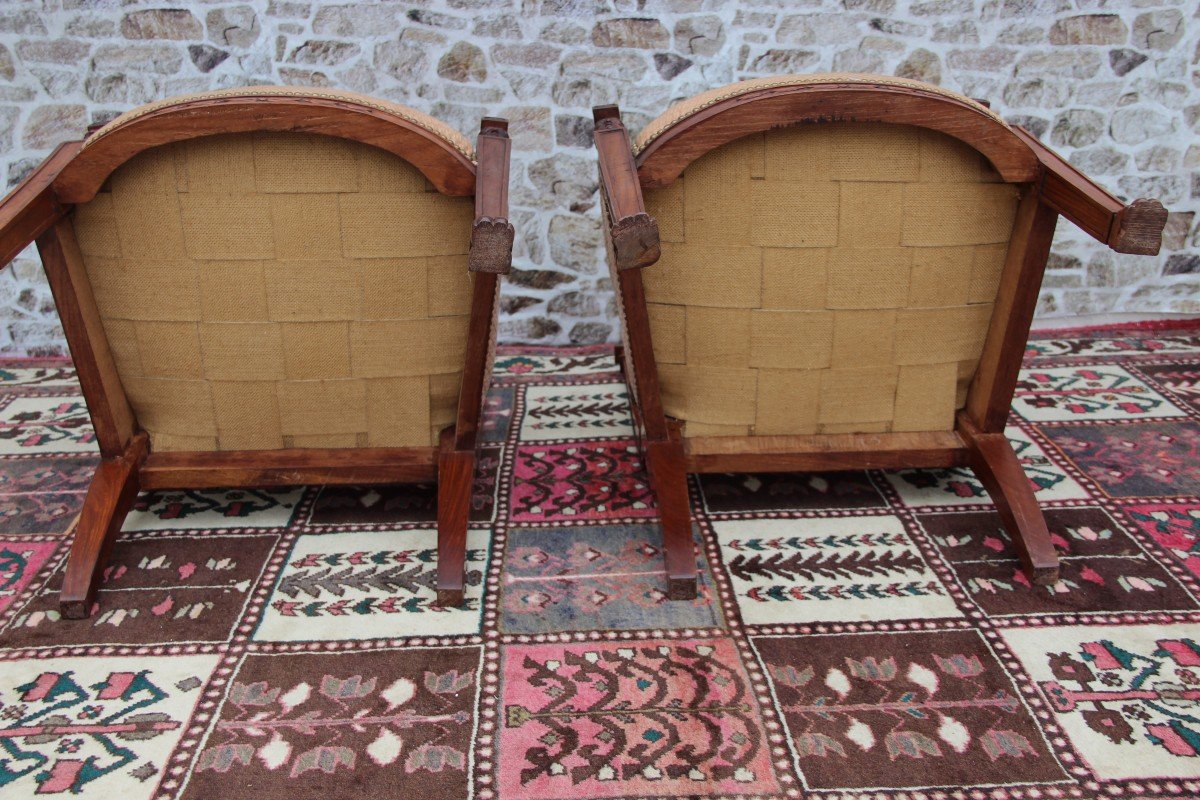 Paire De Fauteuils Style Empire Aux Sphinges Ailées -photo-8