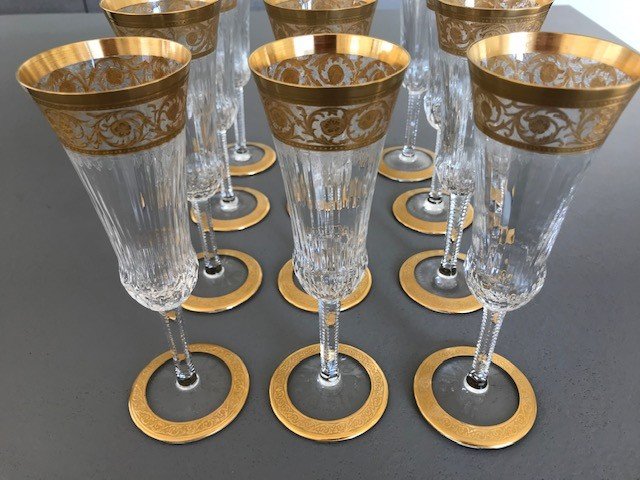 Cristal Saint Louis Modèle Thistle Or 8 Flûtes à Champagne -photo-2