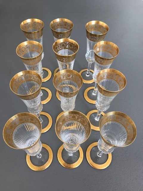 Cristal Saint Louis Modèle Thistle Or 8 Flûtes à Champagne -photo-4