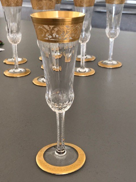Cristal Saint Louis Modèle Thistle Or 8 Flûtes à Champagne -photo-1