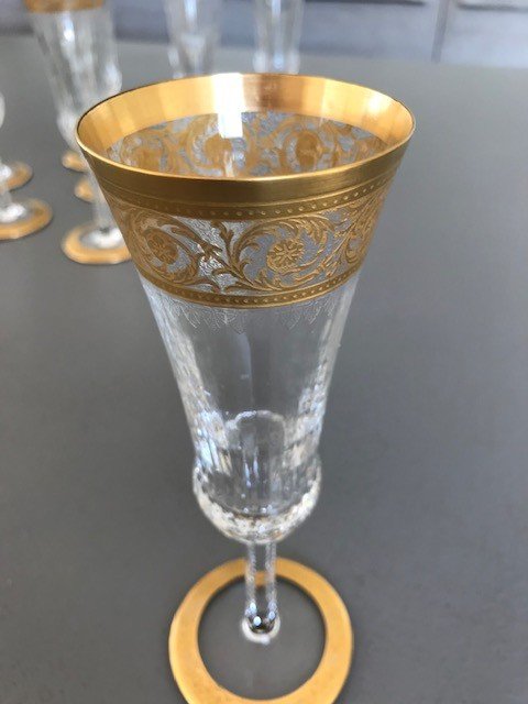 Cristal Saint Louis Modèle Thistle Or 8 Flûtes à Champagne -photo-2