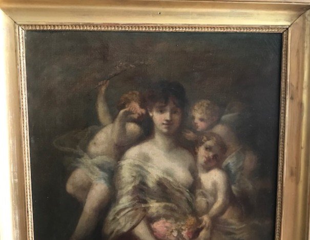 Peinture De Marie Rosalbin De Buncey 1833-1891  Nymphe Et Putti-photo-3