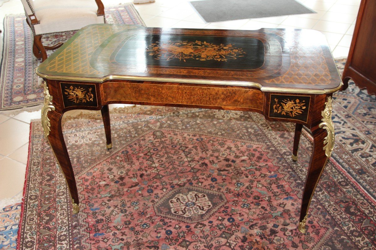 Bureau  Table d'époque Napoléon III En Palissandre et  Marqueterie Florale -photo-2