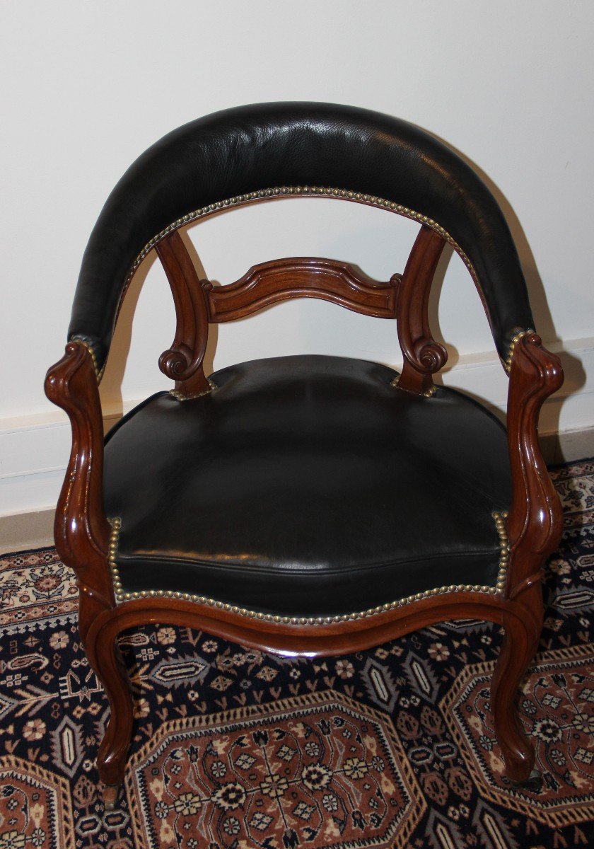 Fauteuil De Bureau En Acajou Et Cuir d'époque XIX ème -photo-2